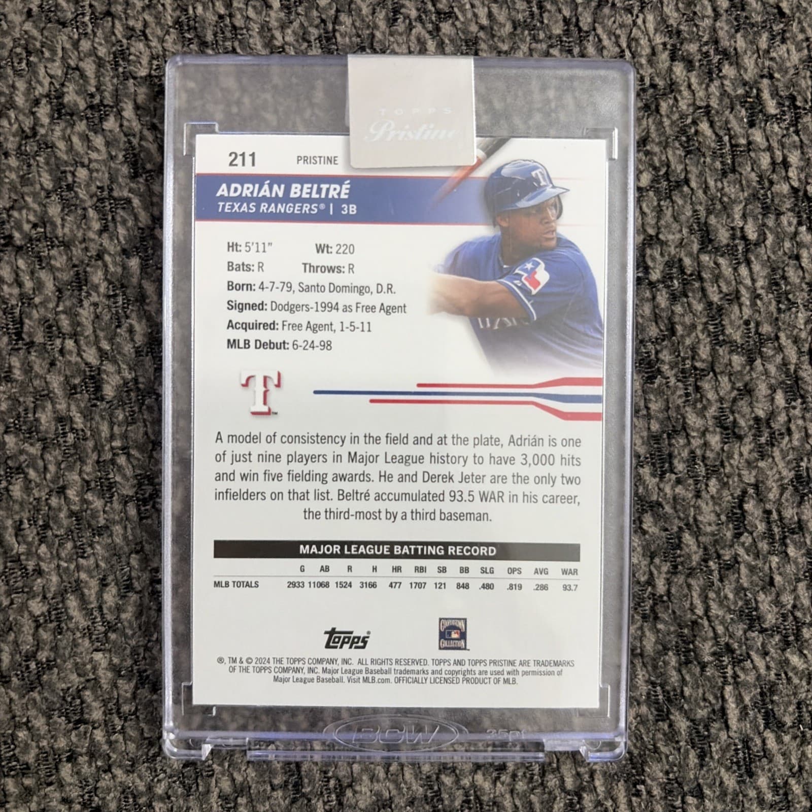 2024 Topps Pristine Adrian Beltre 211 Encased Pristine Refractor Rangers - Thumbnail 2