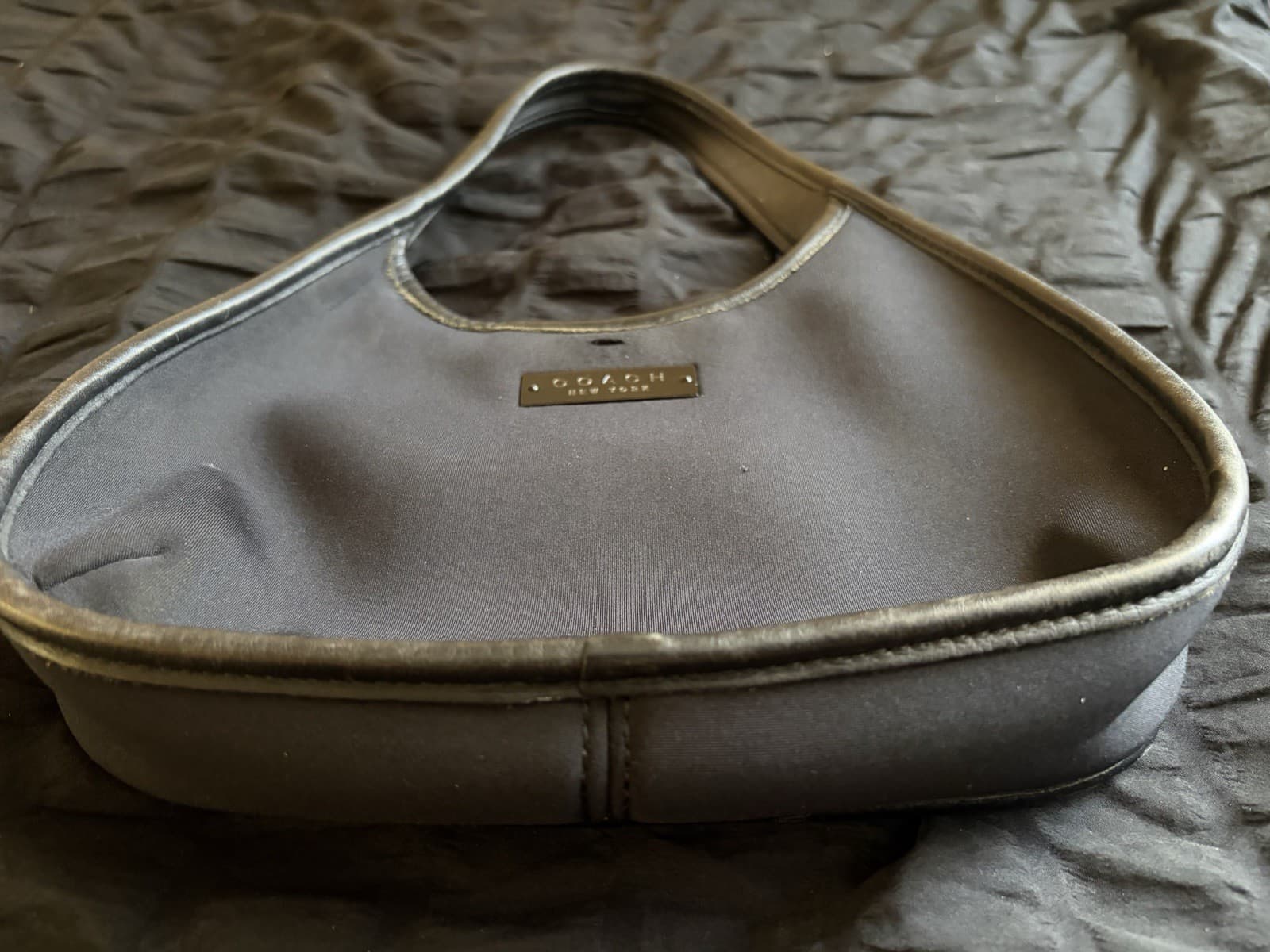 VintageCoach Black Shoulder Bag, Magnetic Closure, Leather Trim, Silver Hardware - Thumbnail 4