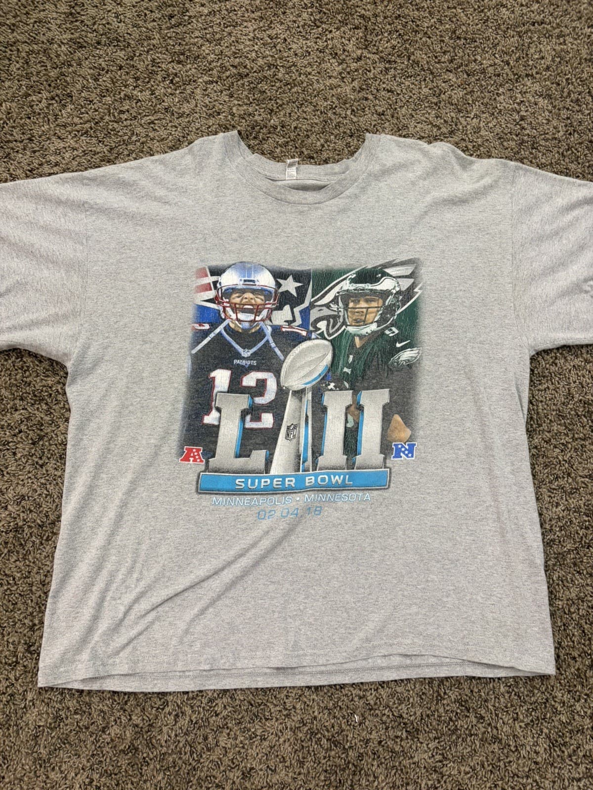 NFL Super Bowl LII Patriots vs Eagles Men's Double Sided T-Shirt Size 2XL - Thumbnail 4