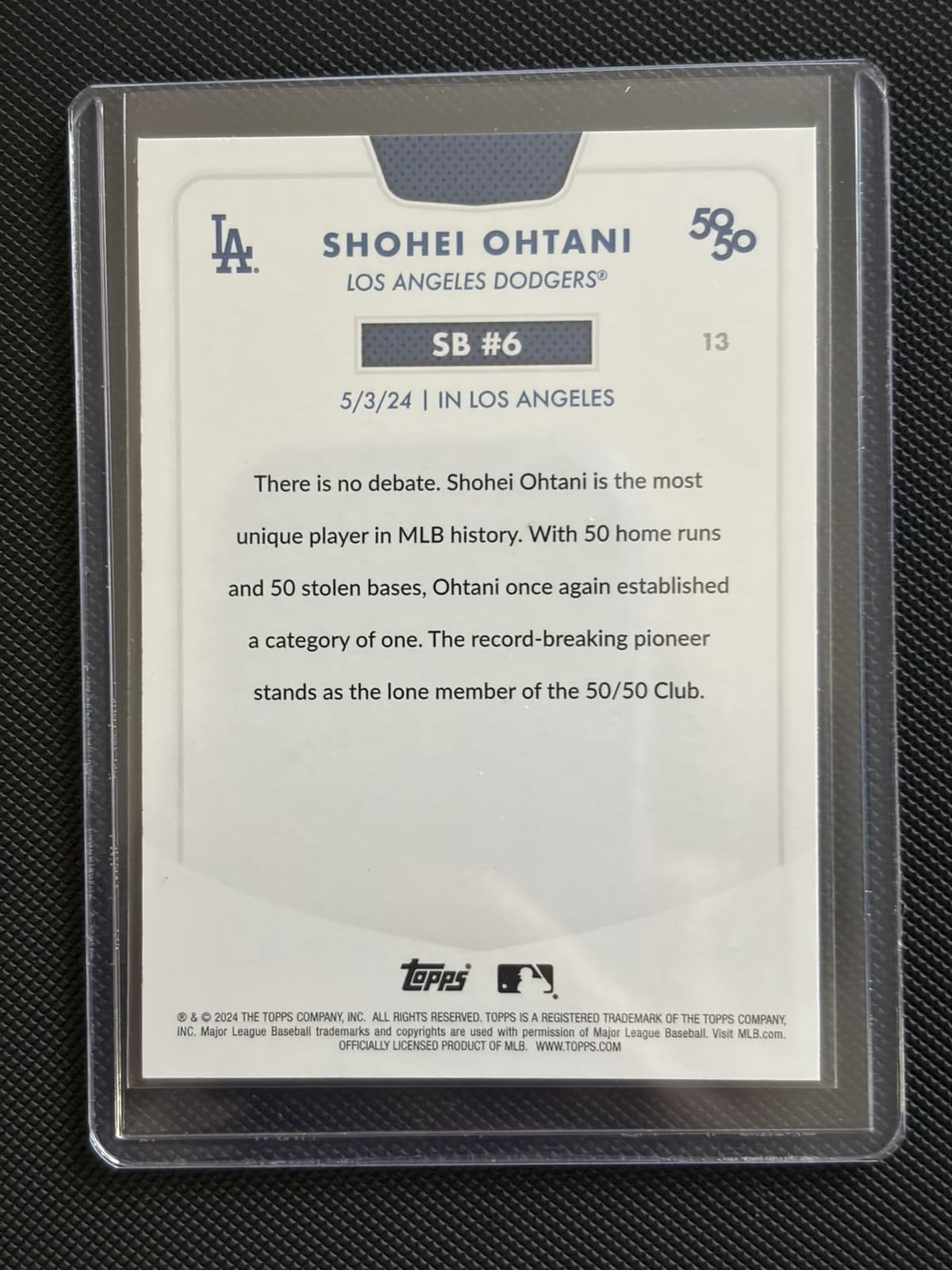 Shohei Ohtani #6 2024 Topps 50/50: Shohei Ohtani Dodgers - Thumbnail 3