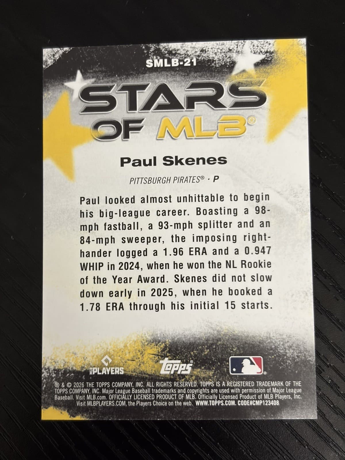 Topps 2026 Series 1 Stars of MLB Paul Skenes #SMLB-21 Pirates MLB Insert Card - Thumbnail 3