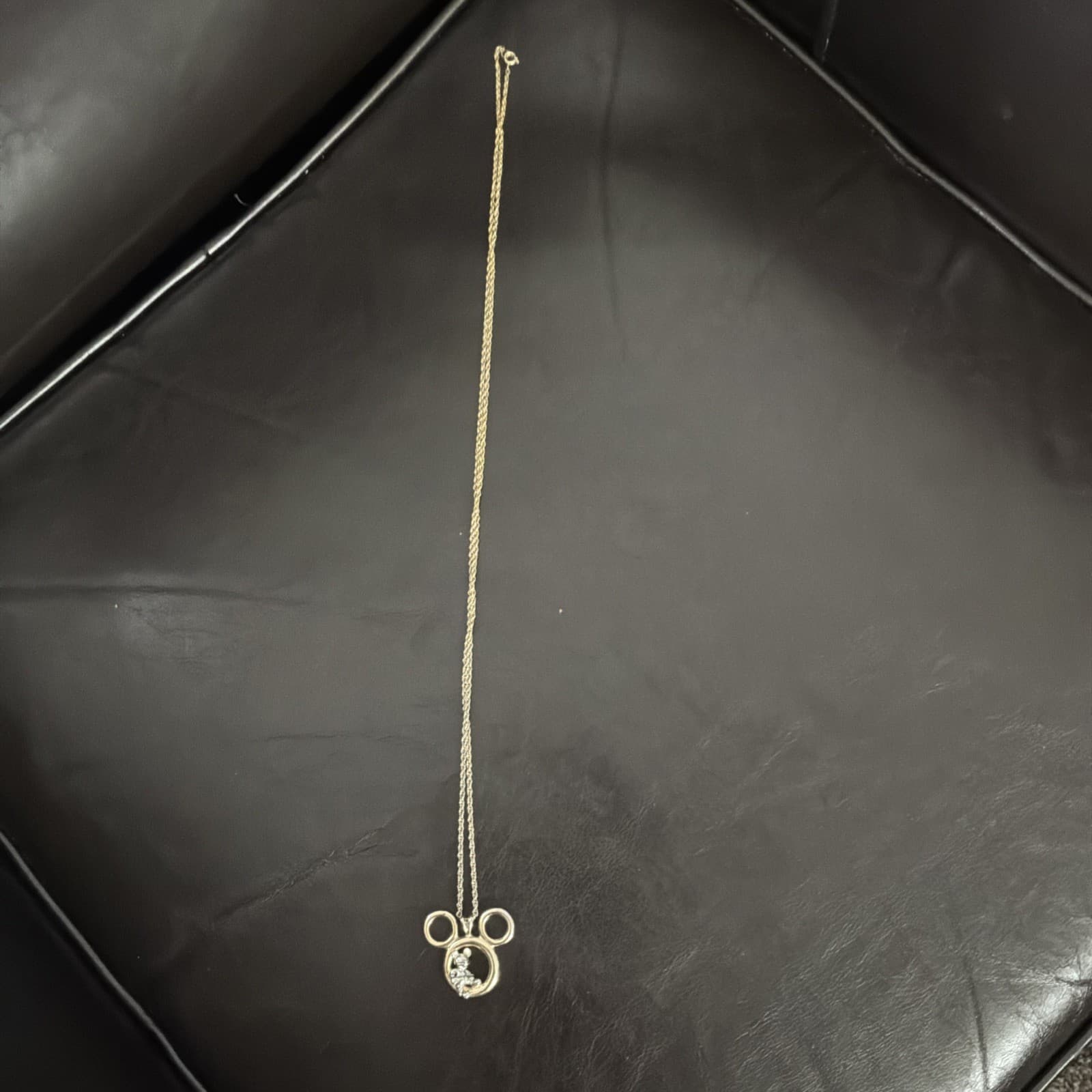 Vintage DISNEY Open MICKEY Logo GOLD Tone w SILVER Mickey Mouse PENDANT Necklace - Thumbnail 2
