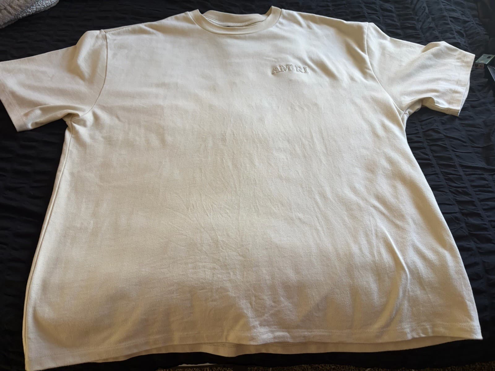 AMIRI Embroidered Logo Beige Men's Crew Neck Short Sleeve T-Shirt Size XXL - Thumbnail 3