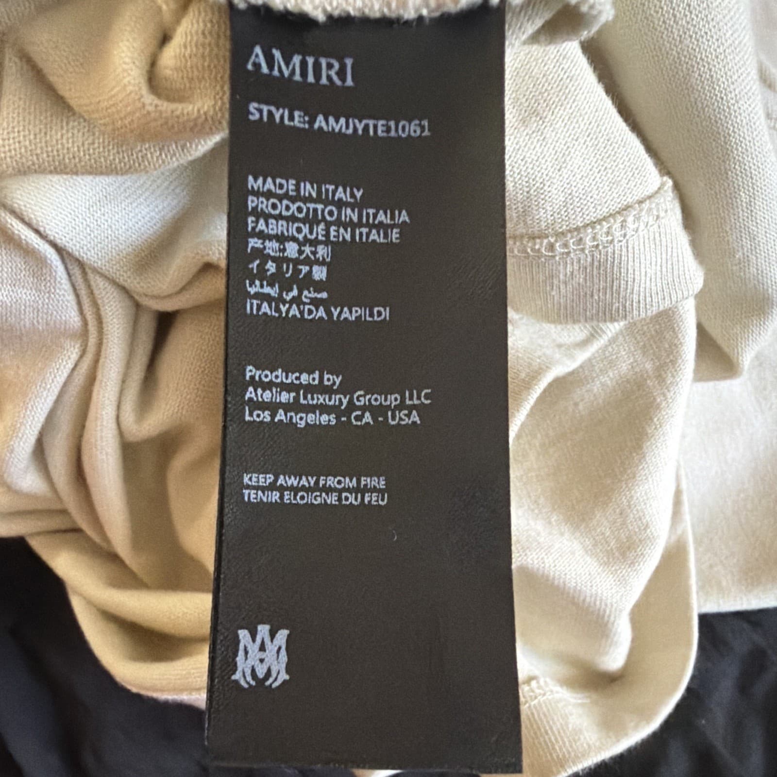 AMIRI Embroidered Logo Beige Men's Crew Neck Short Sleeve T-Shirt Size XXL - Thumbnail 11