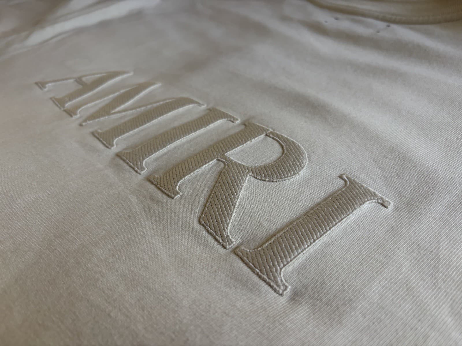 AMIRI Embroidered Logo Beige Men's Crew Neck Short Sleeve T-Shirt Size XXL - Thumbnail 5