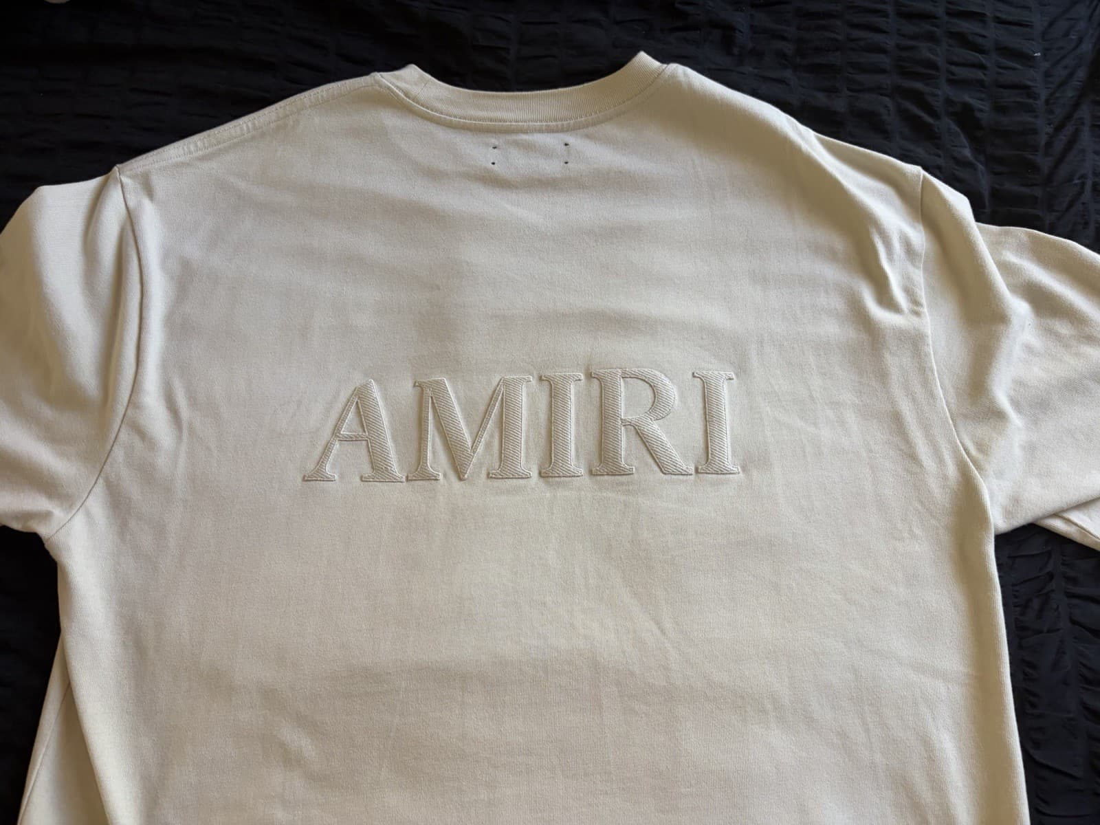 AMIRI Embroidered Logo Beige Men's Crew Neck Short Sleeve T-Shirt Size XXL - Thumbnail 7