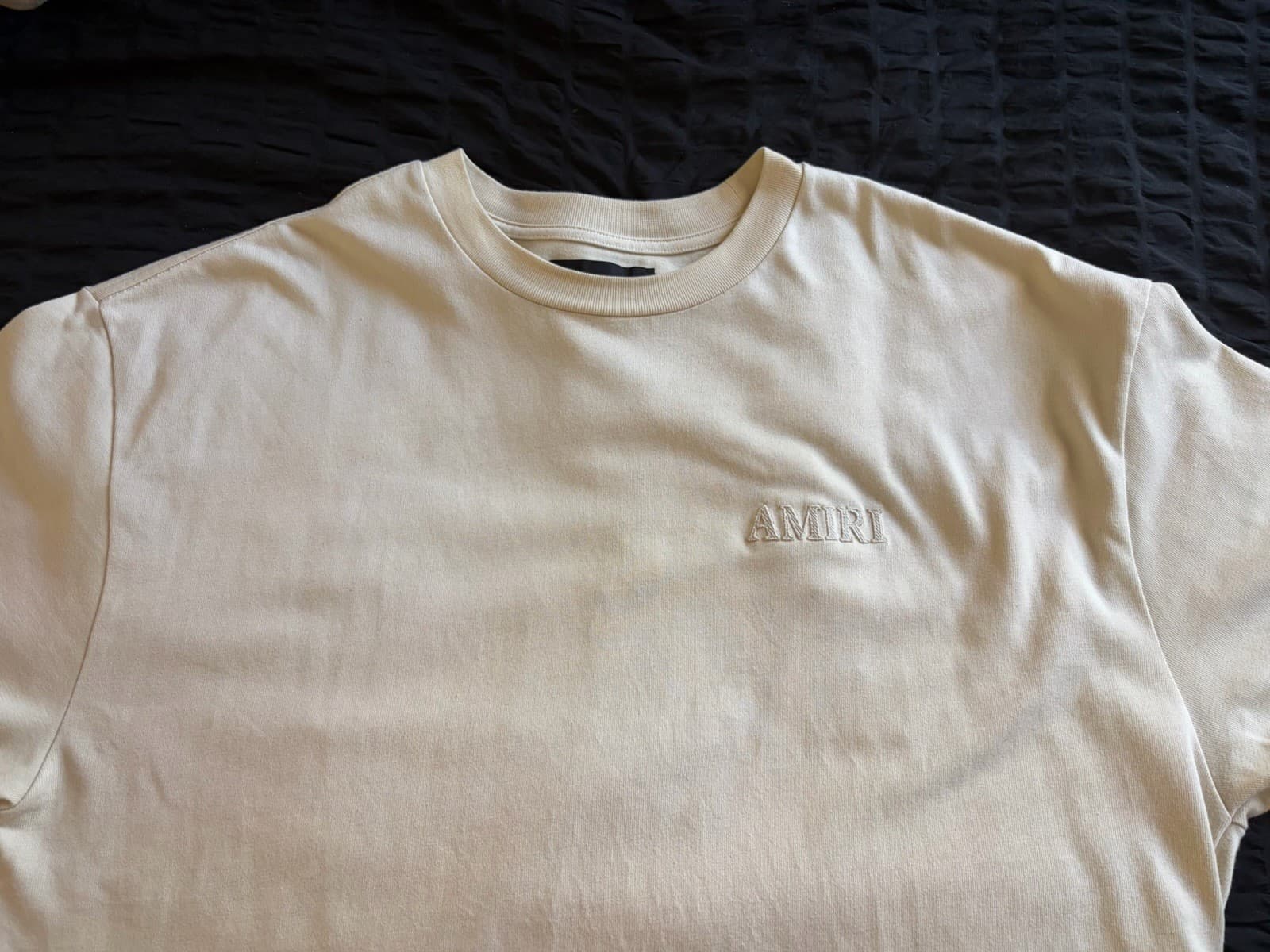 AMIRI Embroidered Logo Beige Men's Crew Neck Short Sleeve T-Shirt Size XXL - Thumbnail 2