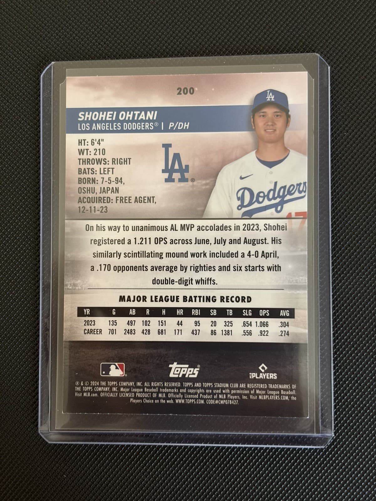 Shohei Ohtani 2024 Stadium Club #200 Los Angeles Dodgers Baseball Card MLB - Thumbnail 2