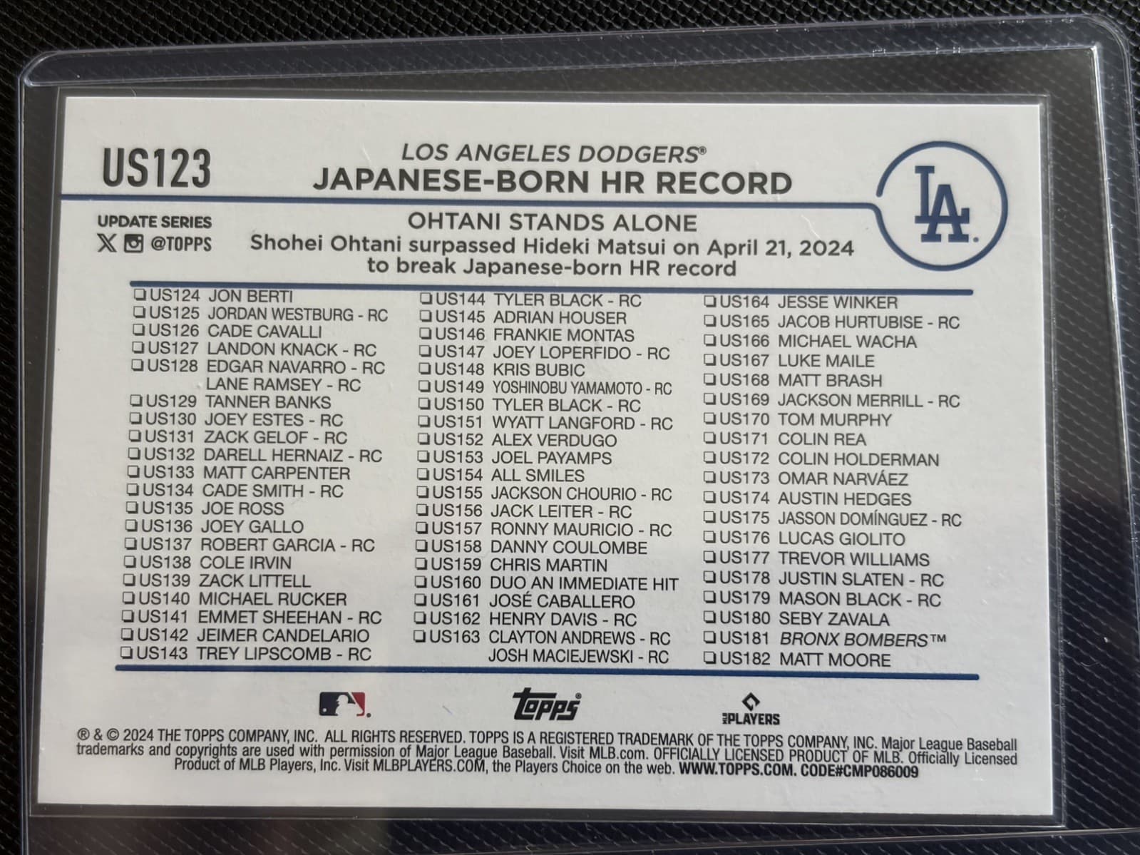 2024 Topps Update Series -Checklist Shohei Ohtani US123 Royal Blue - Thumbnail 3