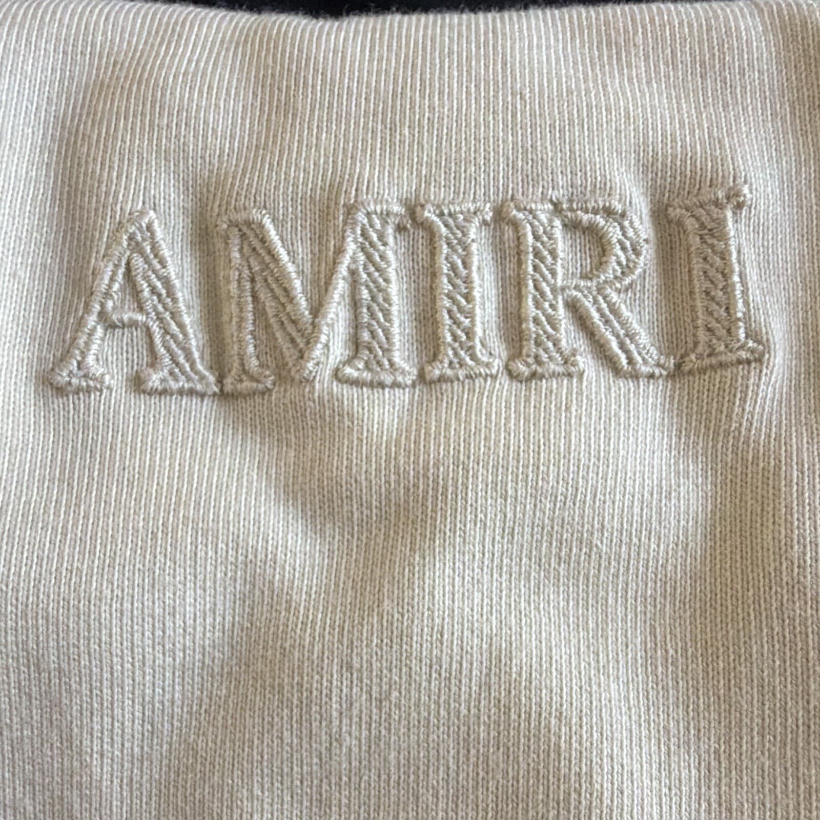 AMIRI Embroidered Logo Beige Men's Crew Neck Short Sleeve T-Shirt Size XXL - Thumbnail 8