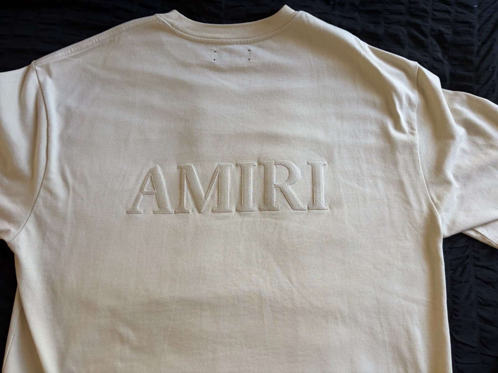 AMIRI Embroidered Logo Beige Men's Crew Neck Short Sleeve T-Shirt Size XXL - Thumbnail 6