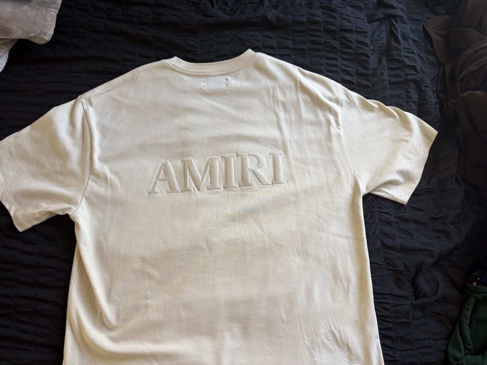 AMIRI Embroidered Logo Beige Men's Crew Neck Short Sleeve T-Shirt Size XXL - Thumbnail 4
