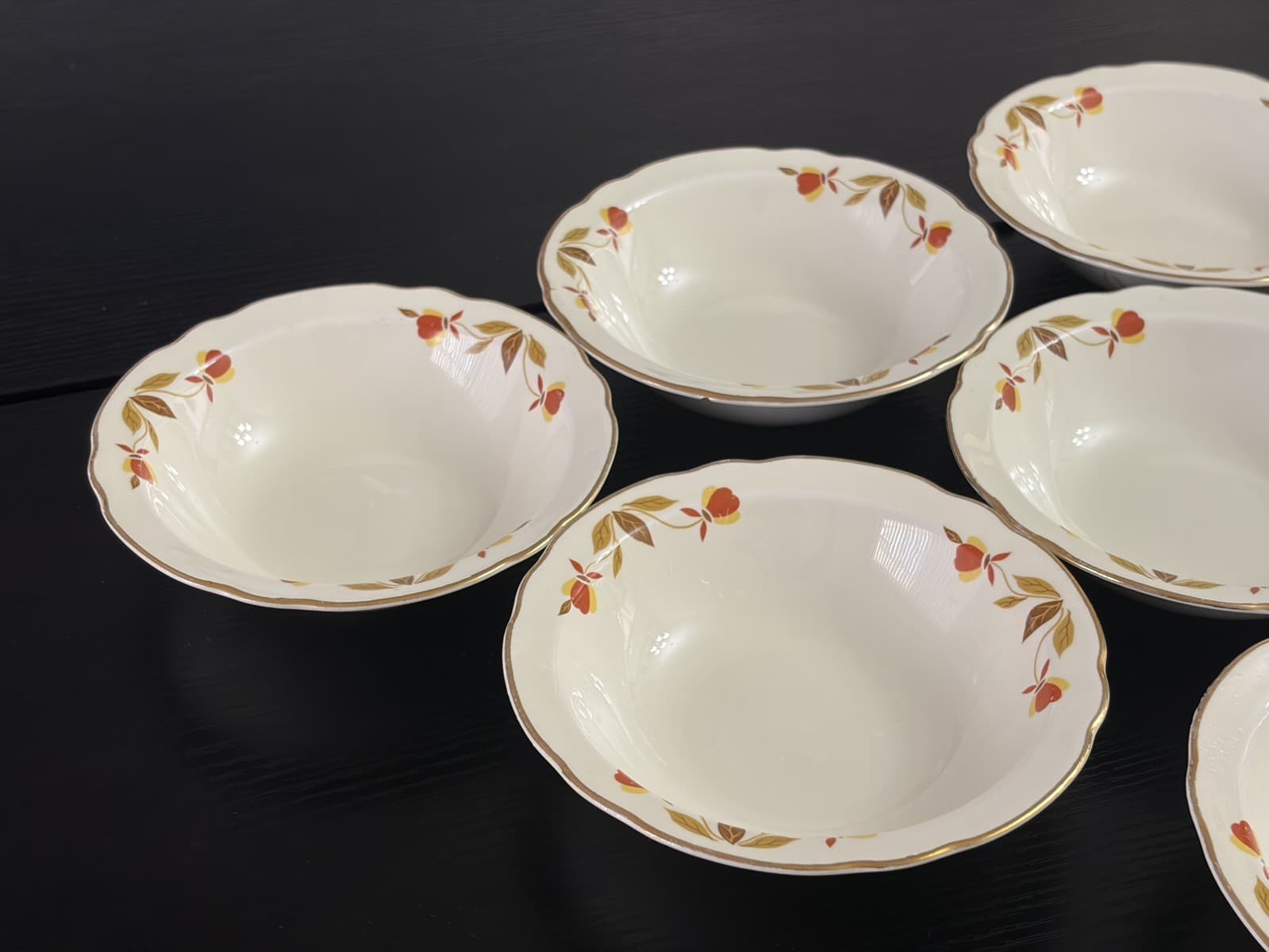 8 Vintage Hall China Jewel Tea AUTUMN LEAF Superior Berry & Dessert Bowls 5.5" - Thumbnail 5