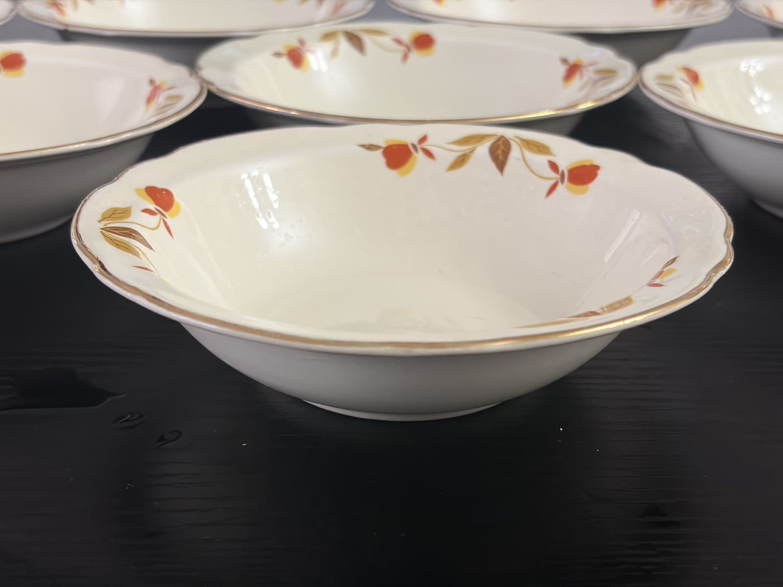 8 Vintage Hall China Jewel Tea AUTUMN LEAF Superior Berry & Dessert Bowls 5.5" - Thumbnail 7