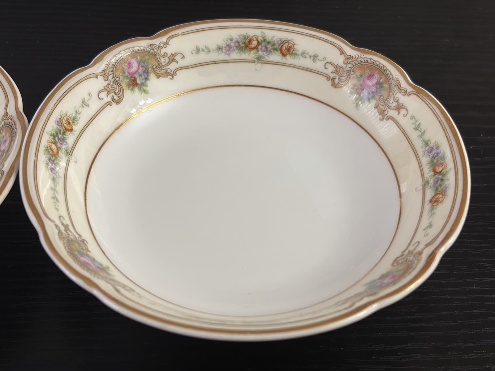 2 pcBlack Knight Porcelain Floral Dessert Bowl Gold Trim Scalloped Rim 5 1/4 in - Thumbnail 2
