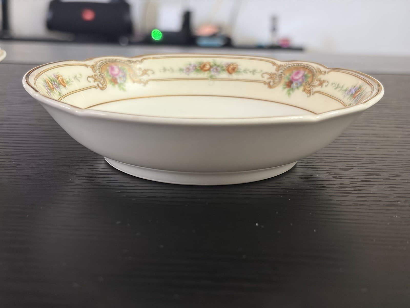 2 pcBlack Knight Porcelain Floral Dessert Bowl Gold Trim Scalloped Rim 5 1/4 in - Thumbnail 3