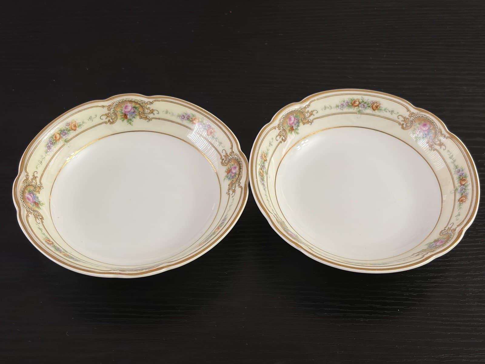 2 pcBlack Knight Porcelain Floral Dessert Bowl Gold Trim Scalloped Rim 5 1/4 in - Thumbnail 5