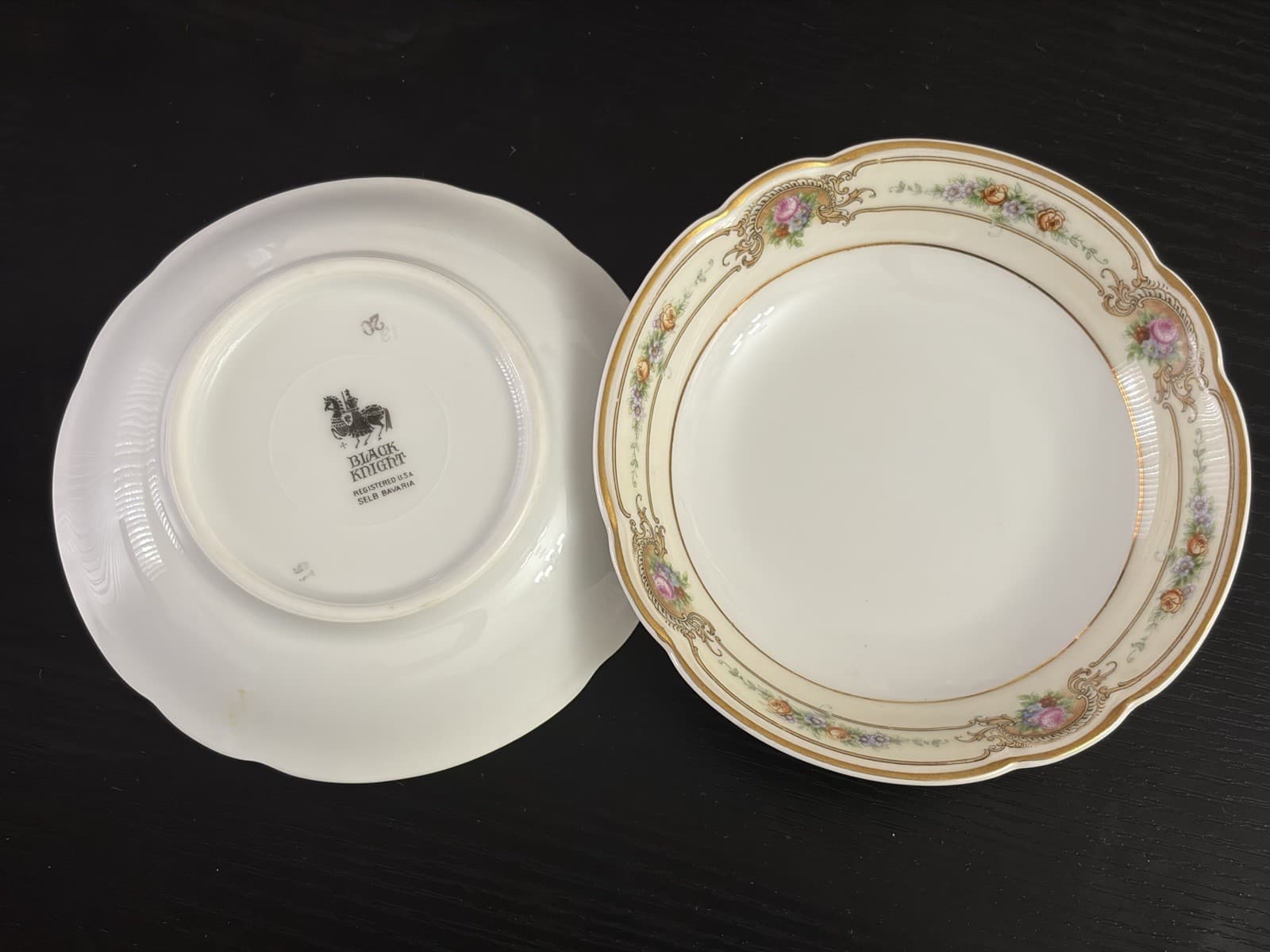 2 pcBlack Knight Porcelain Floral Dessert Bowl Gold Trim Scalloped Rim 5 1/4 in - Thumbnail 4