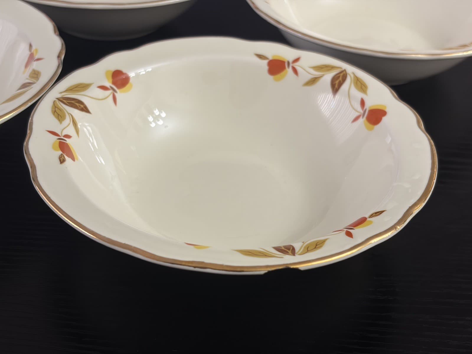 8 Vintage Hall China Jewel Tea AUTUMN LEAF Superior Berry & Dessert Bowls 5.5" - Thumbnail 3