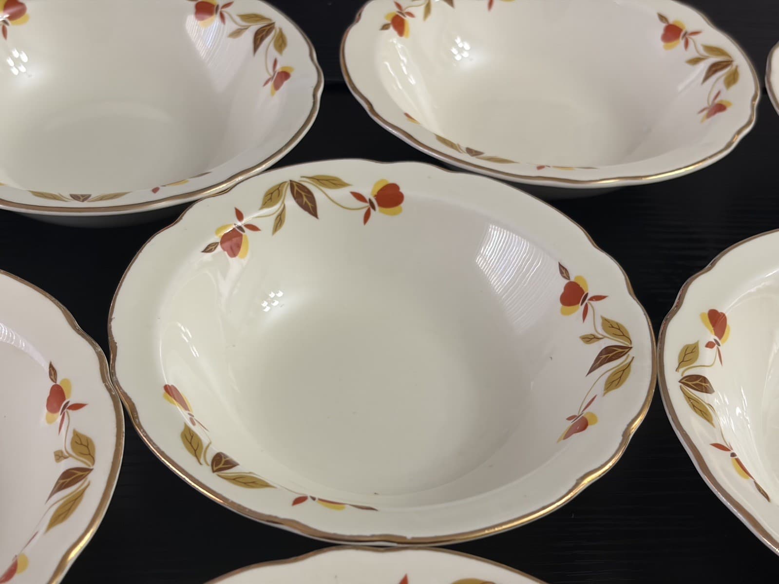 8 Vintage Hall China Jewel Tea AUTUMN LEAF Superior Berry & Dessert Bowls 5.5" - Thumbnail 4