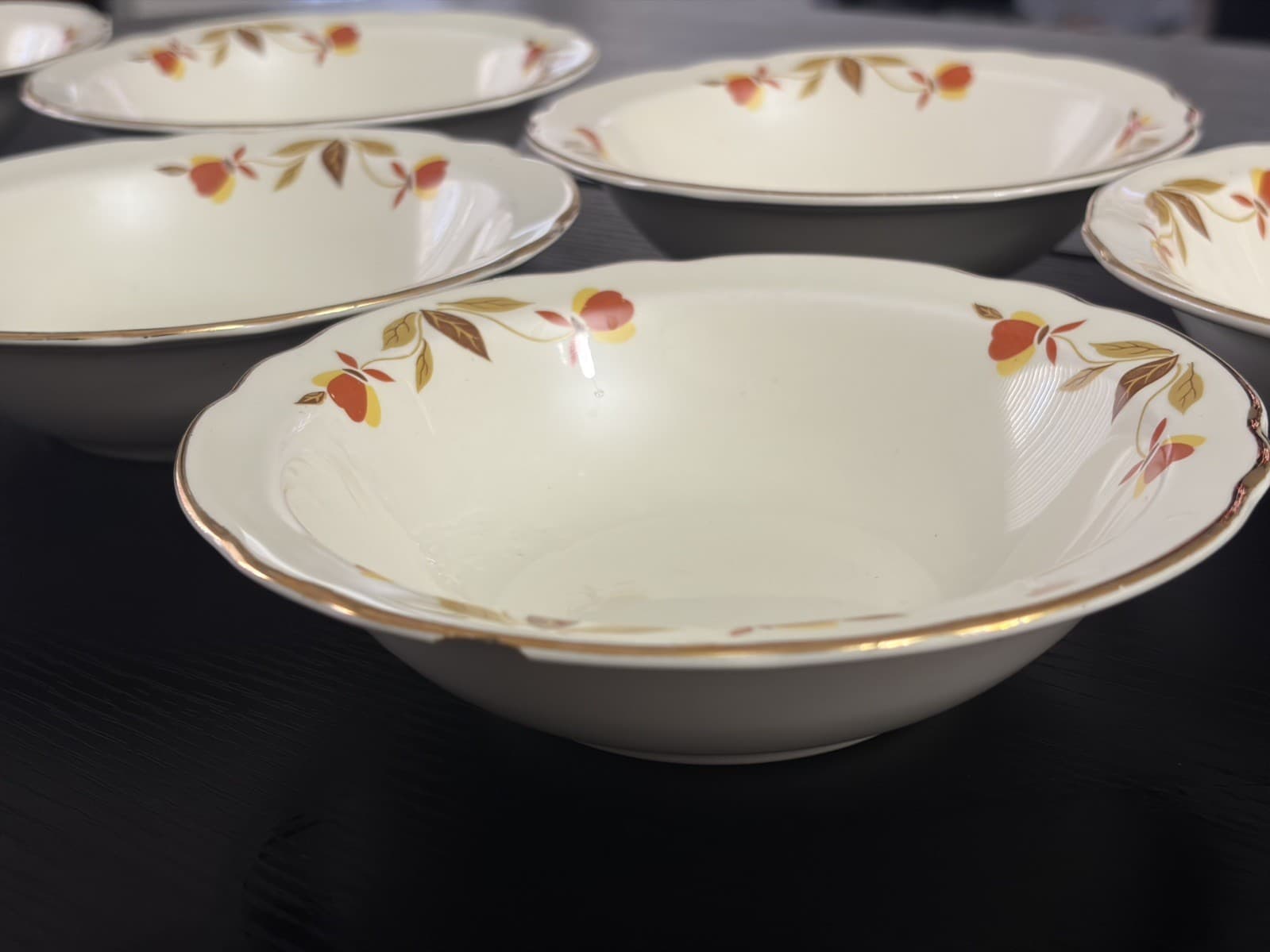 8 Vintage Hall China Jewel Tea AUTUMN LEAF Superior Berry & Dessert Bowls 5.5" - Thumbnail 2