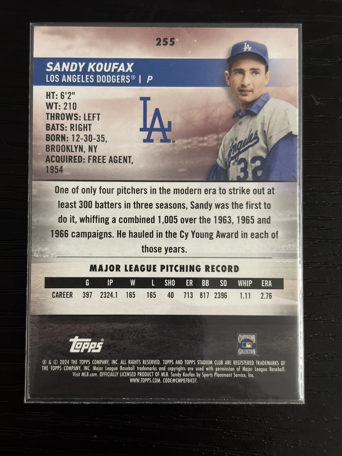 2024 Topps Stadium Club SANDY KOUFAX #255 NM Pink Foil Los Angeles Dodgers - Thumbnail 3