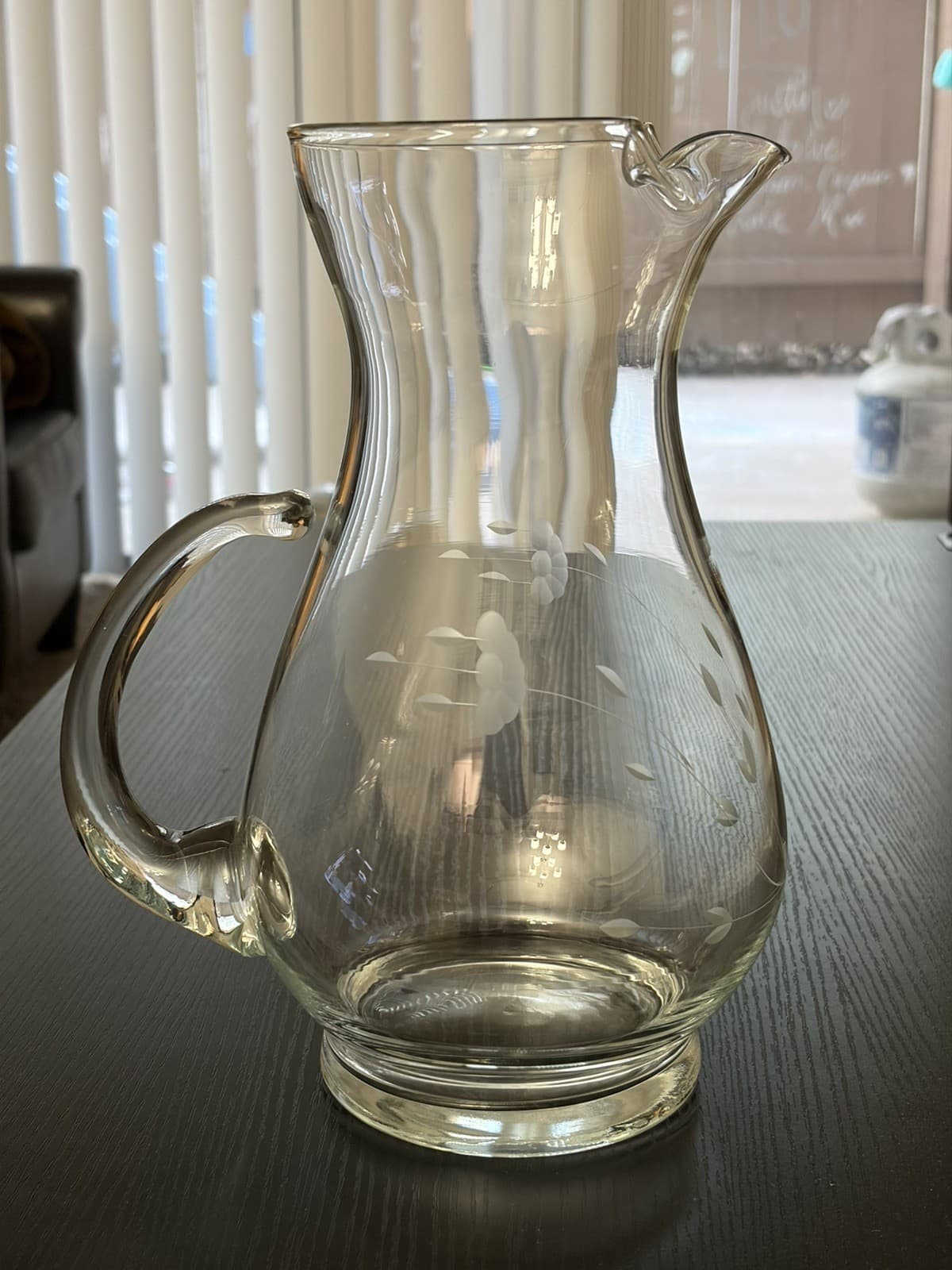 Vintage Princess House Heritage Etch Glass Pitcher 72oz 10" Tall Floral Crystal - Thumbnail 2