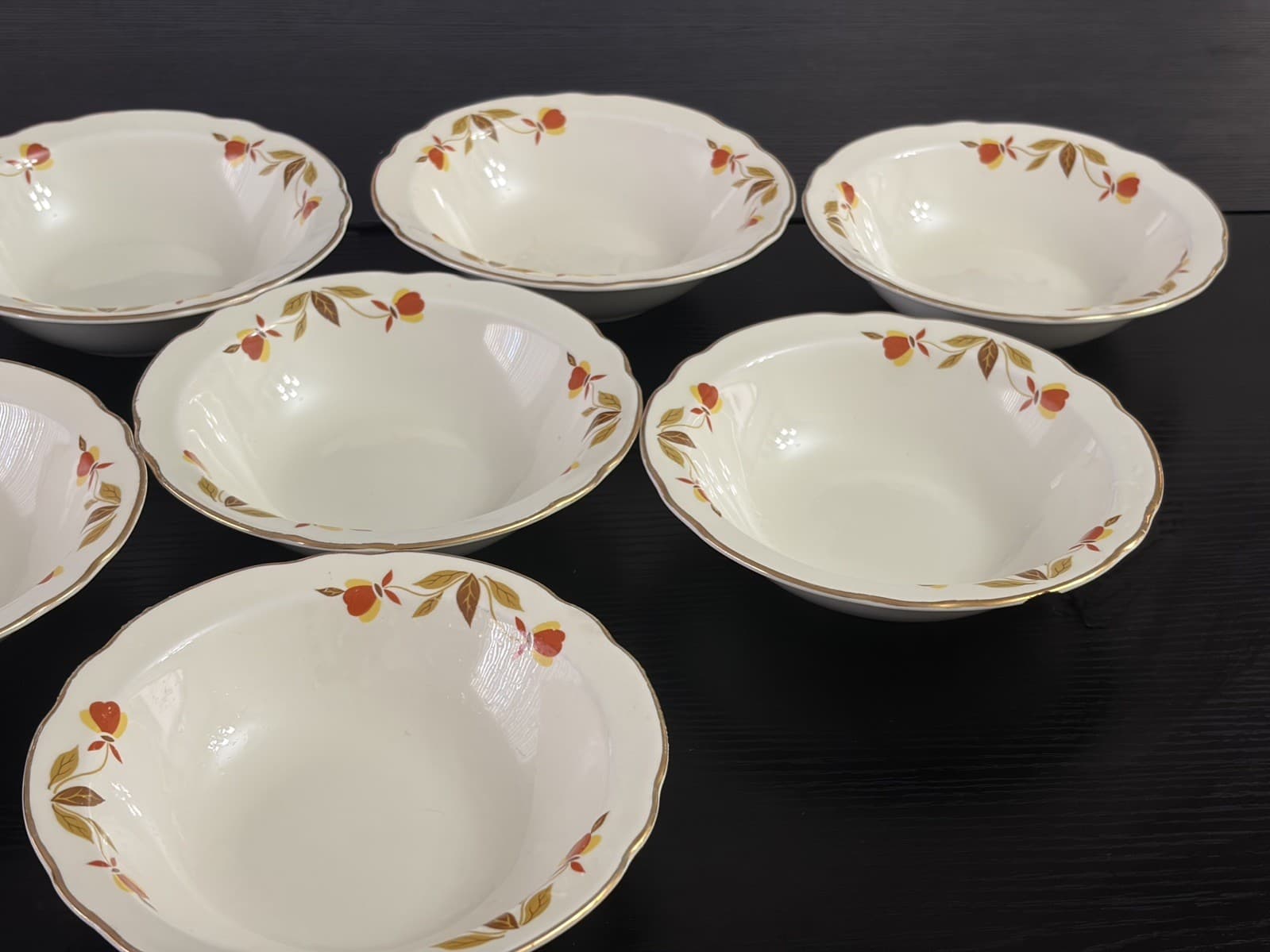 8 Vintage Hall China Jewel Tea AUTUMN LEAF Superior Berry & Dessert Bowls 5.5" - Thumbnail 6