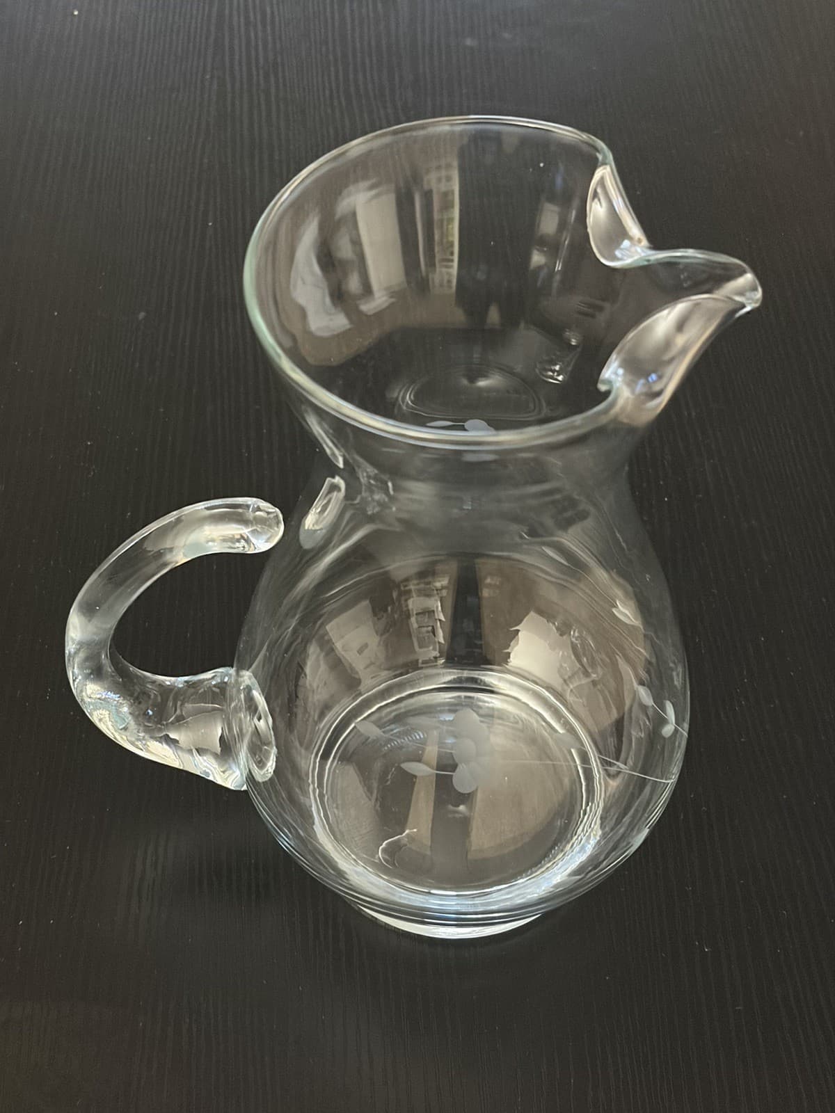 Vintage Princess House Heritage Etch Glass Pitcher 72oz 10" Tall Floral Crystal - Thumbnail 3