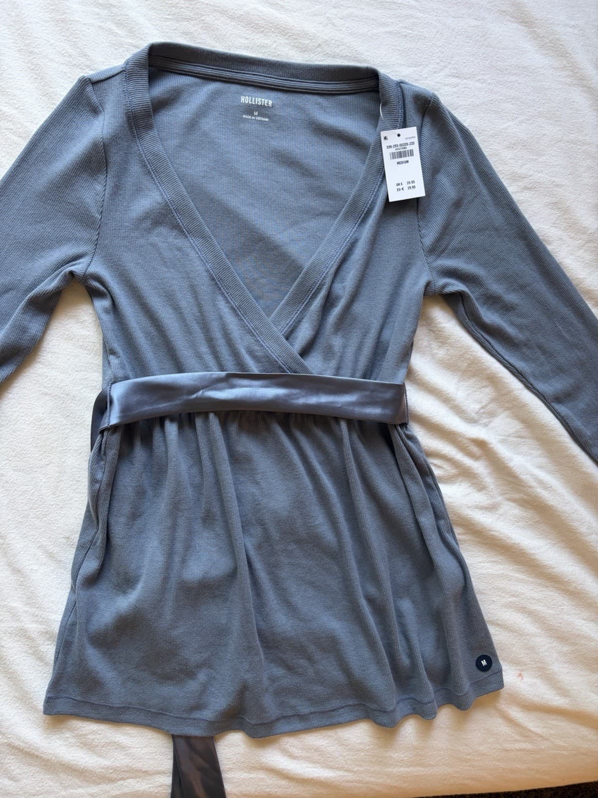 Hollister Women’s Solid Blue Knit Cotton V-Neck Long Sleeve Belted Tunic M - Thumbnail 2