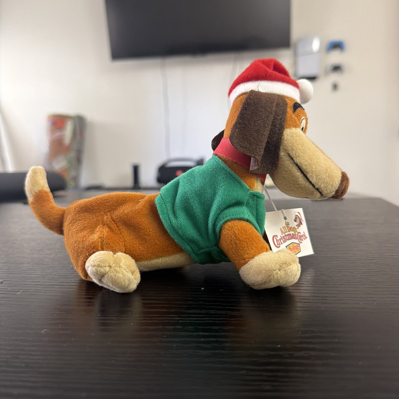 1998 All Dogs Go to Heaven ITCHY Puppy Bean Plush in Santa Hat Christmas Toy - Thumbnail 4