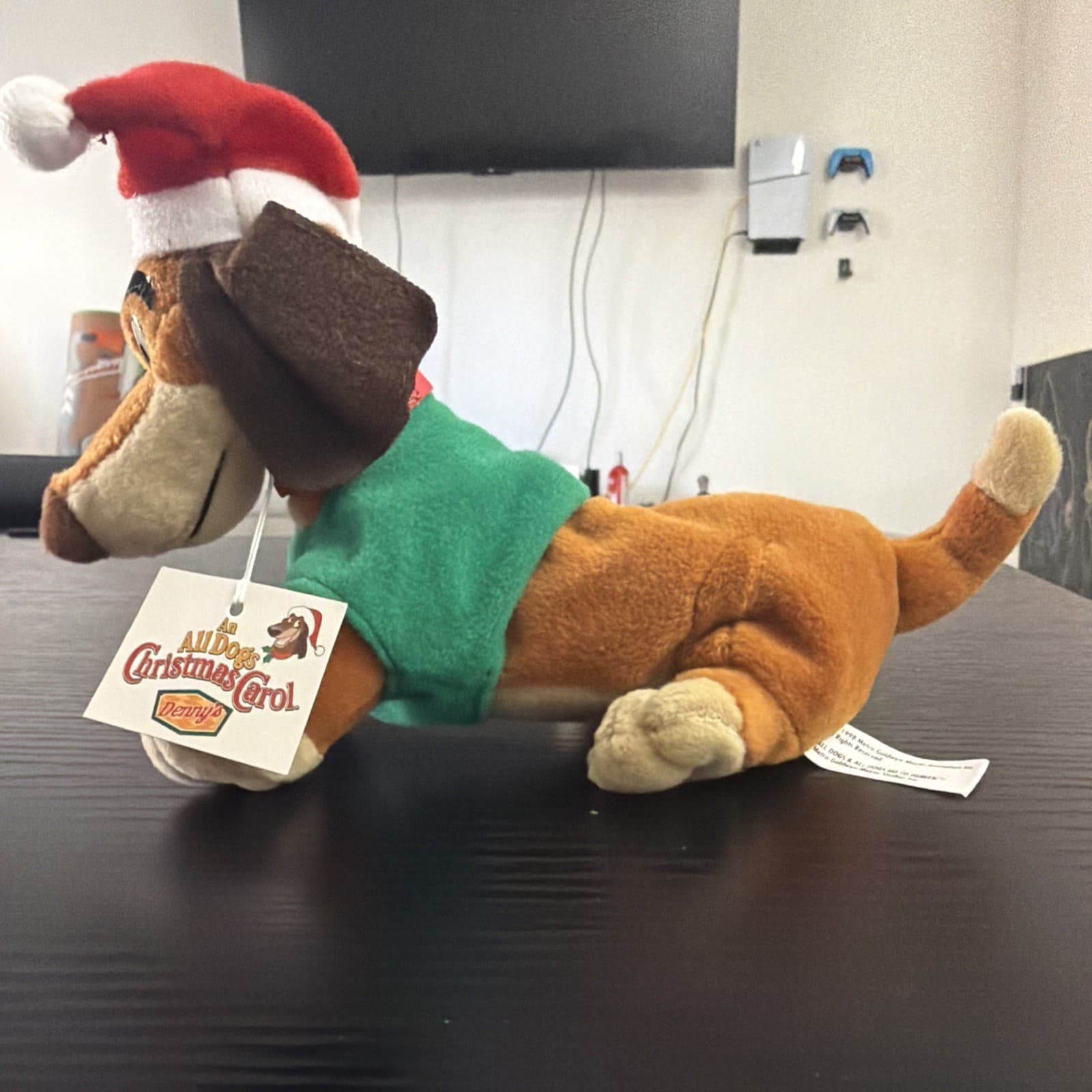 1998 All Dogs Go to Heaven ITCHY Puppy Bean Plush in Santa Hat Christmas Toy - Thumbnail 2