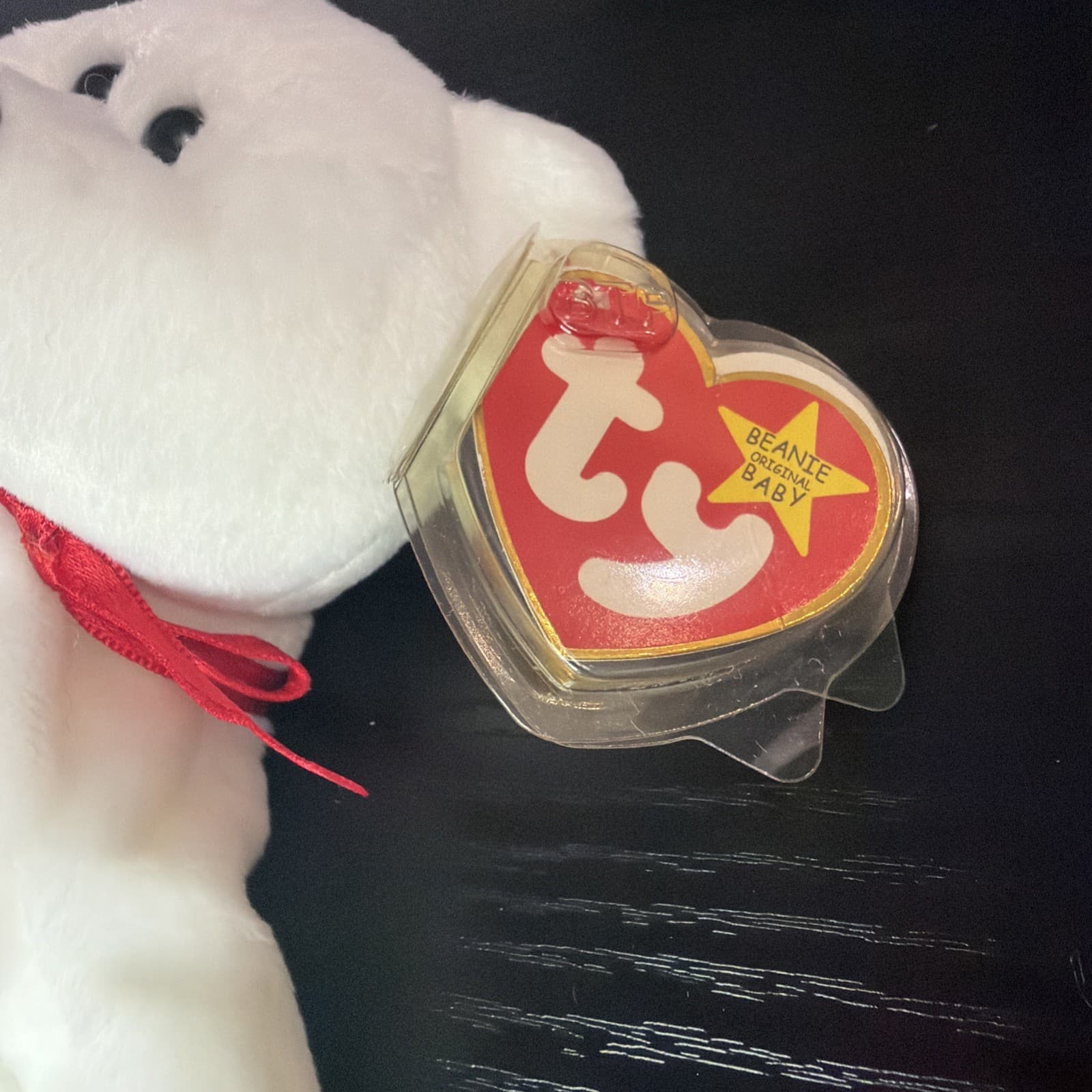 TY Beanie Baby - VALENTINO the White Bear W/red Heart (8.5 inch) - MWMT's - Thumbnail 4
