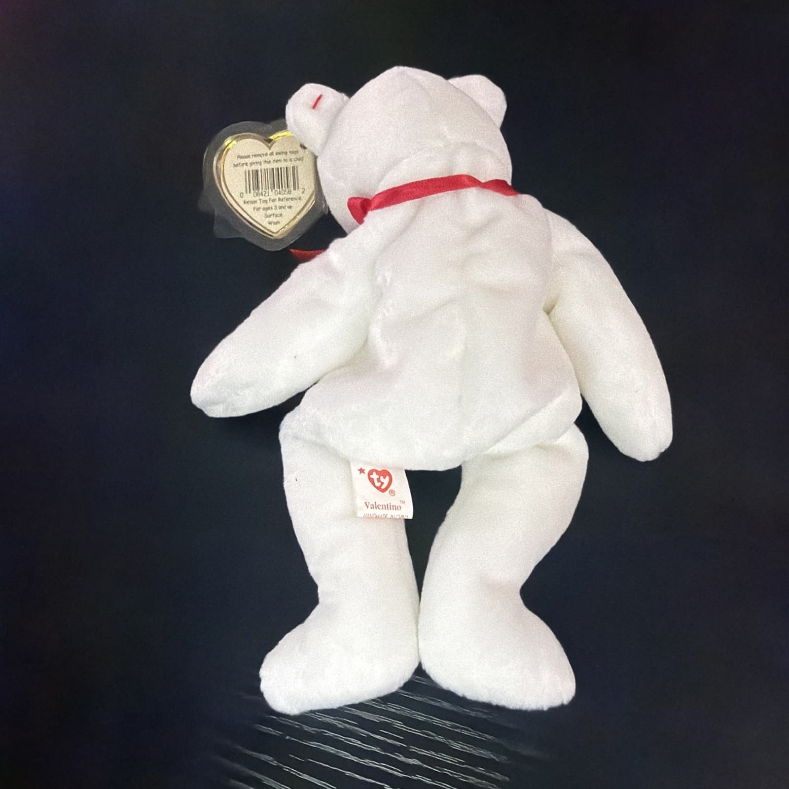 TY Beanie Baby - VALENTINO the White Bear W/red Heart (8.5 inch) - MWMT's - Thumbnail 2