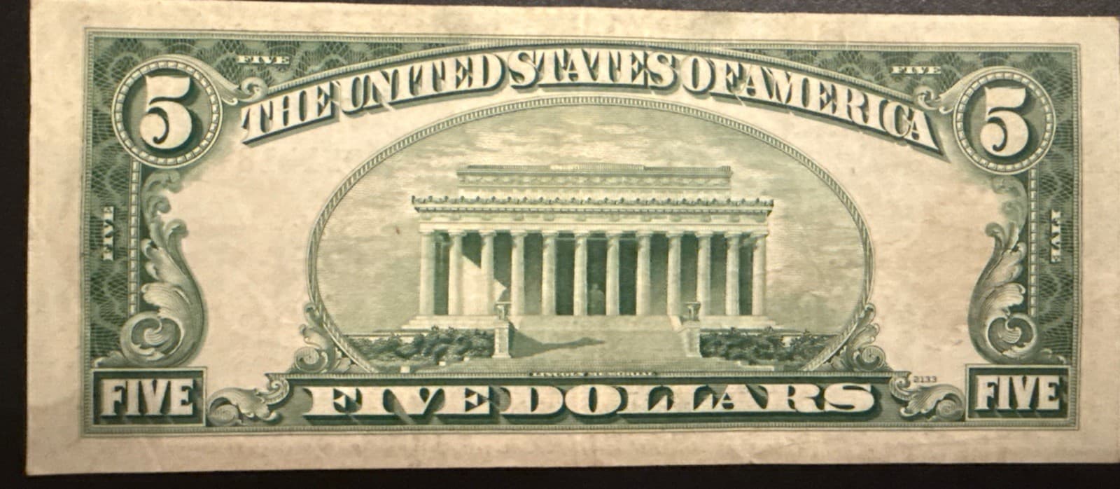 1953 $5 Silver Certificate Blue Seal Fr 1655 Fine VF20 Minor Misalignment - Thumbnail 2