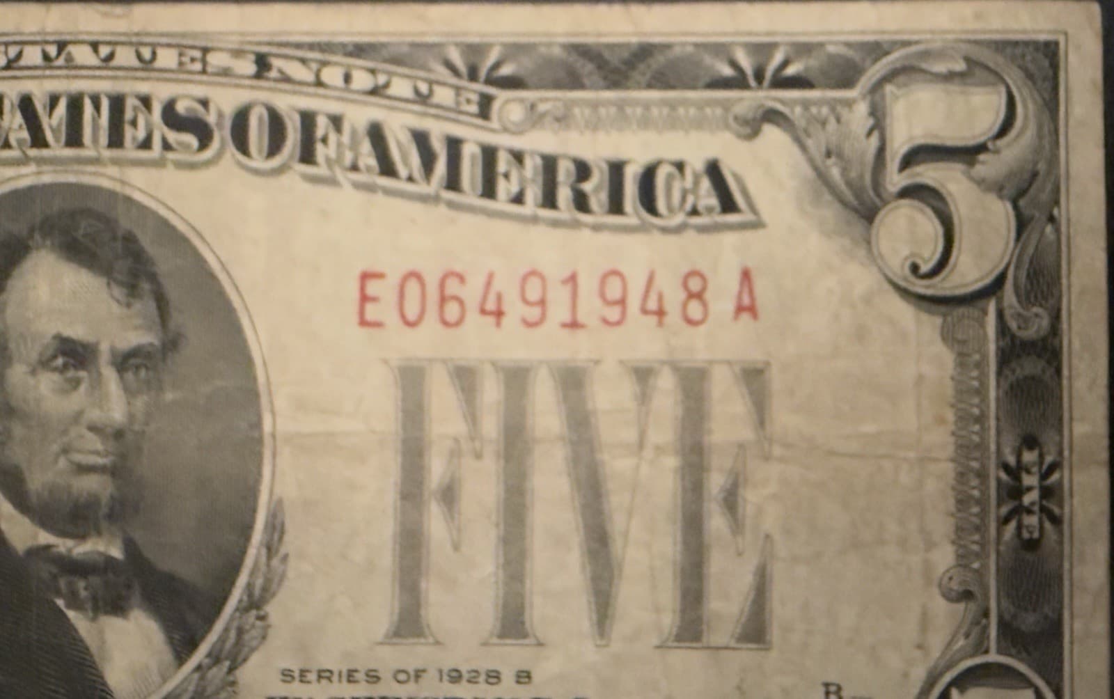 1928B $5 United States Note Red Seal Legal Tender Julian Morgenthau Fr 1527 - Thumbnail 5