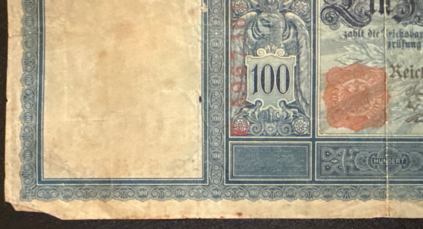 1910 Germany 100 Mark Reichsbanknote P-42 German Empire WWI Era Banknote Poor - Thumbnail 8