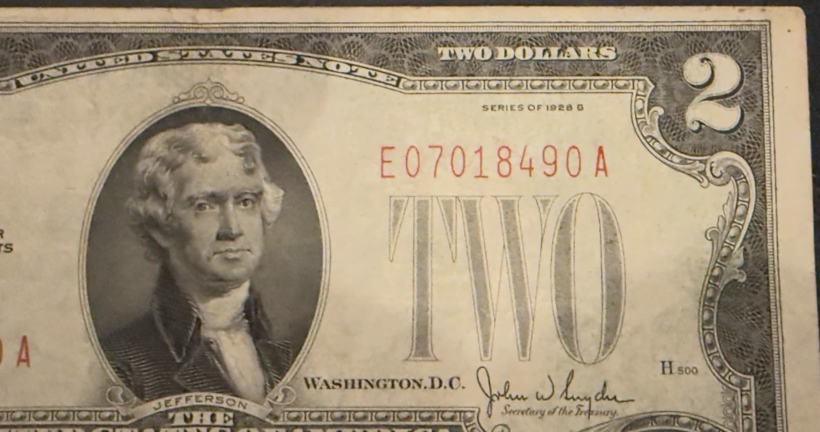 1928G $2 United States Note Red Seal Fr 1508 Clark Snyder Legal Tender - Thumbnail 5