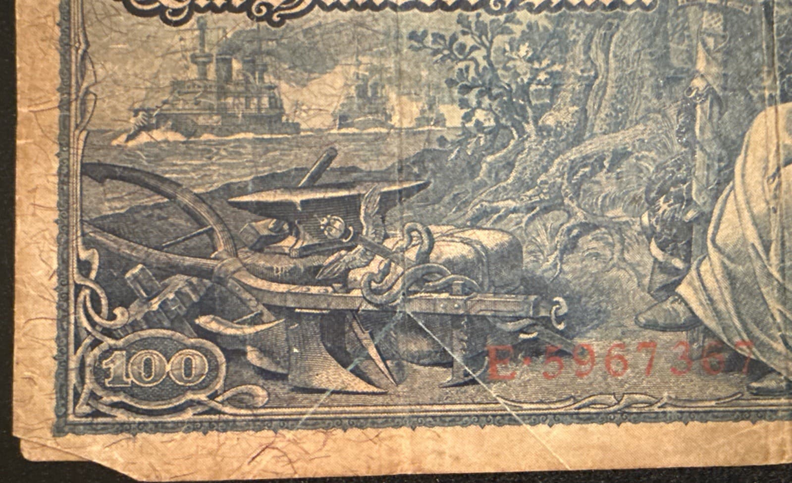 1910 Germany 100 Mark Reichsbanknote P-42 German Empire WWI Era Banknote Poor - Thumbnail 3