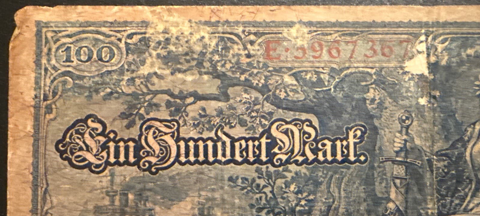 1910 Germany 100 Mark Reichsbanknote P-42 German Empire WWI Era Banknote Poor - Thumbnail 6