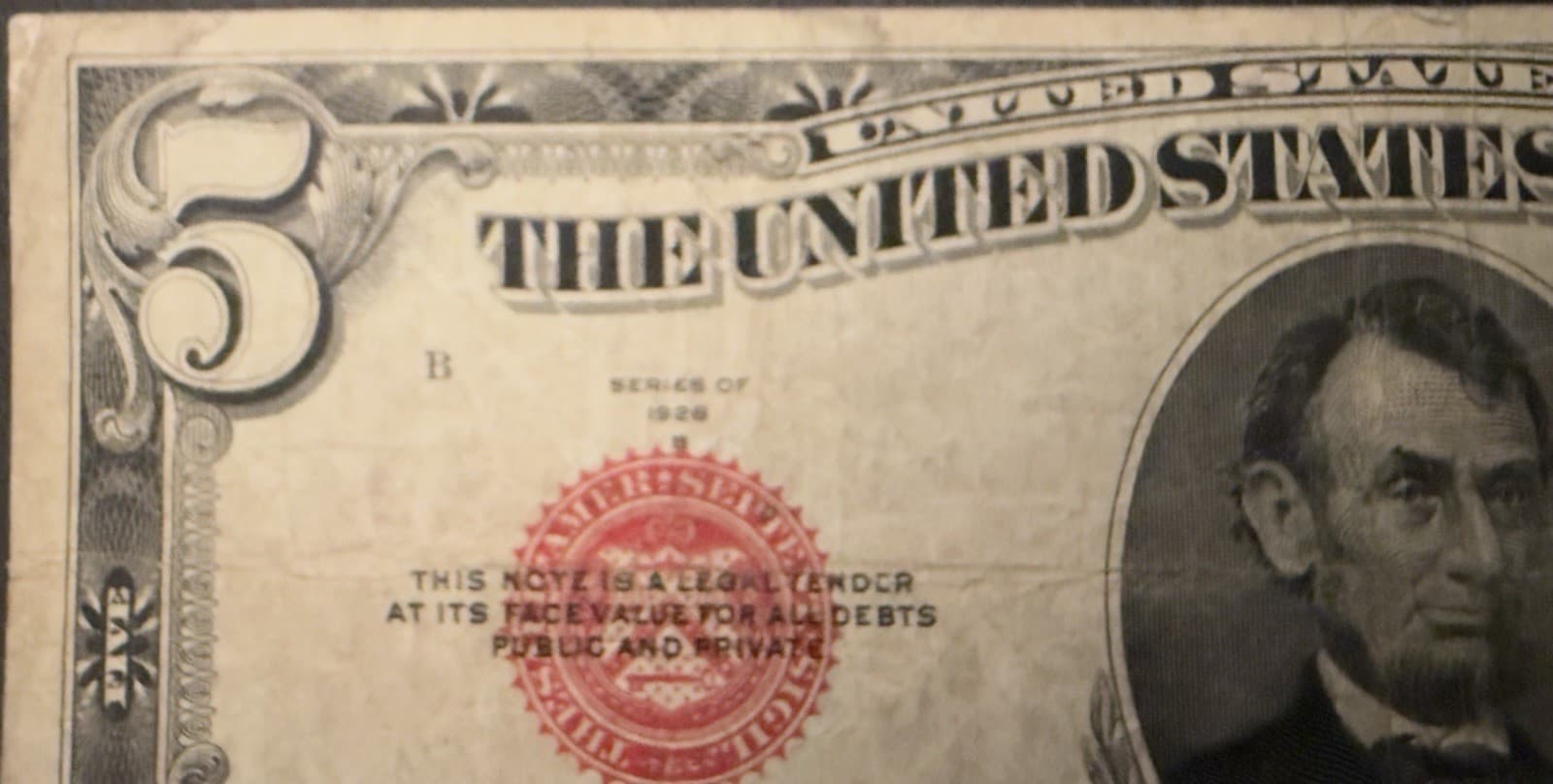 1928B $5 United States Note Red Seal Legal Tender Julian Morgenthau Fr 1527 - Thumbnail 4