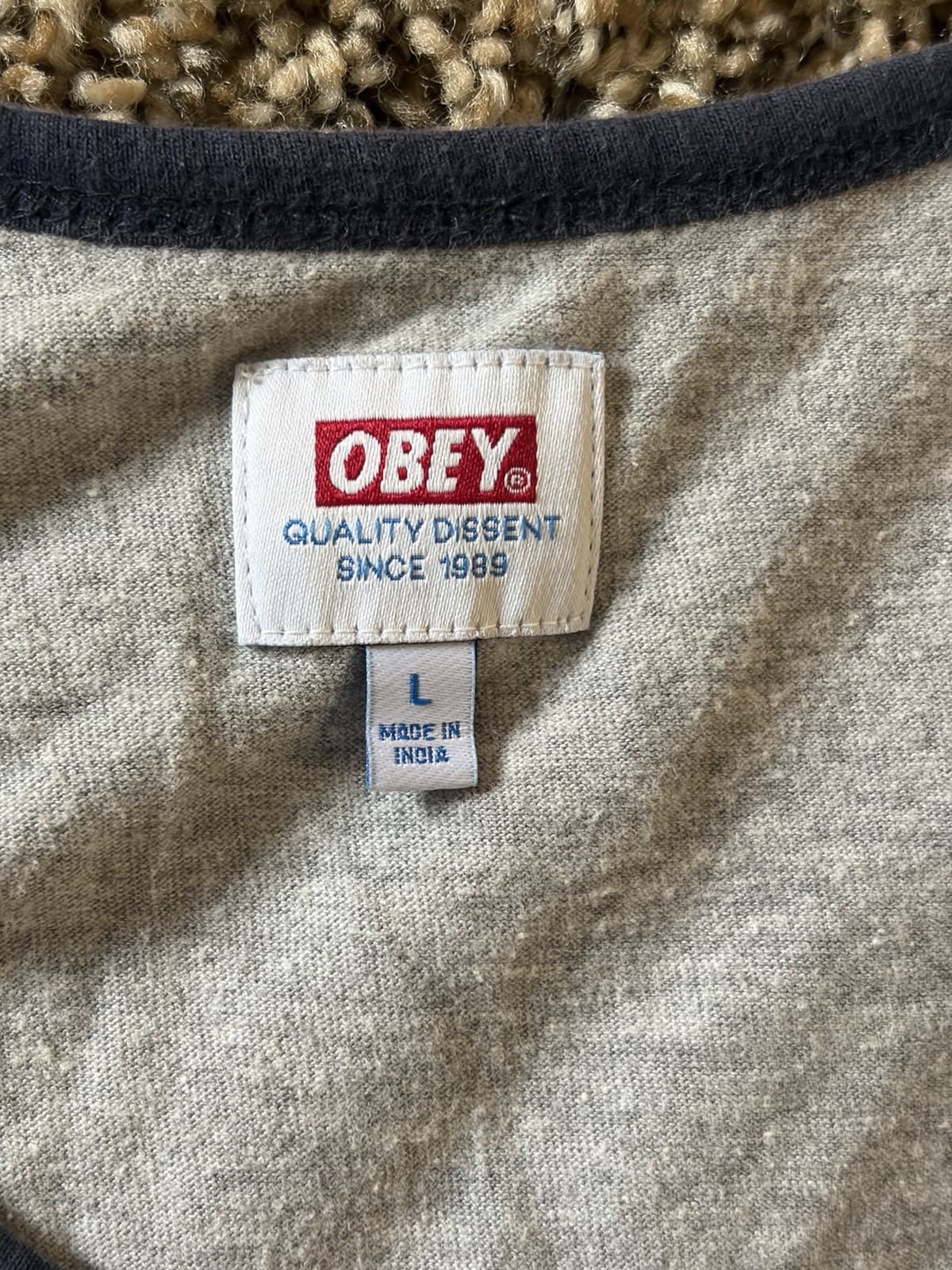 OBEY Colorblock Gray/Blue Logo Tank Top Men's Round Neck Sleeveless Size L - Thumbnail 2