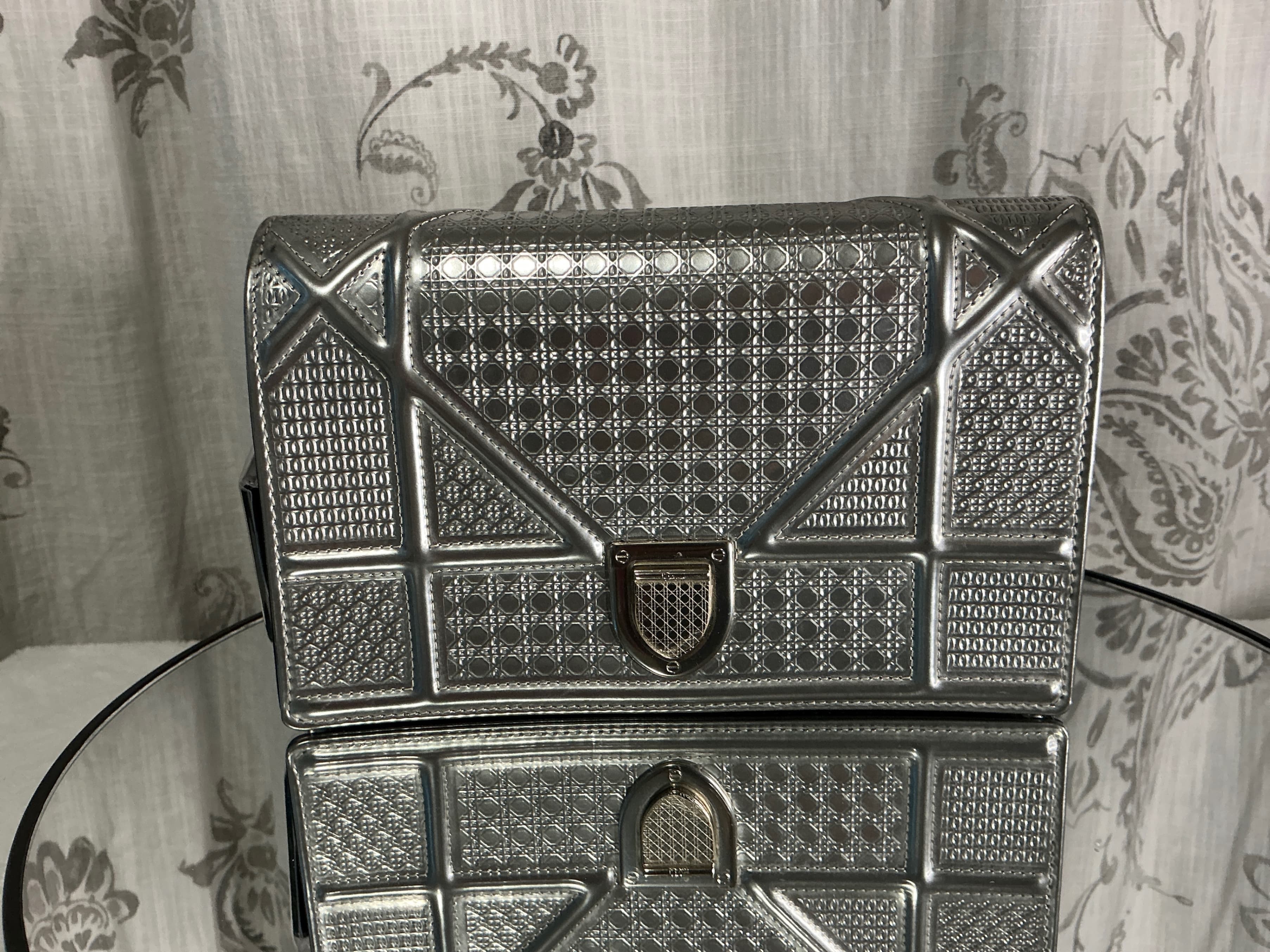 Dior Metallic Silver Handbag with Geometric Design**pre-loved**
