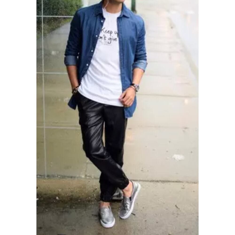 Ring Of Fire Faux Leather Biker Jogger Pants - XL - Thumbnail 3