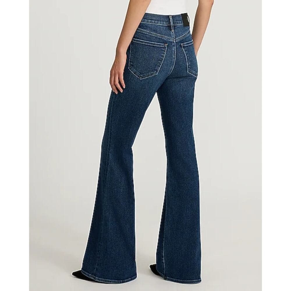 EXPRESS - Womens High Waisted Dark Wash Hyper Sculpt '70s Flare Jeans - 6R - Thumbnail 3