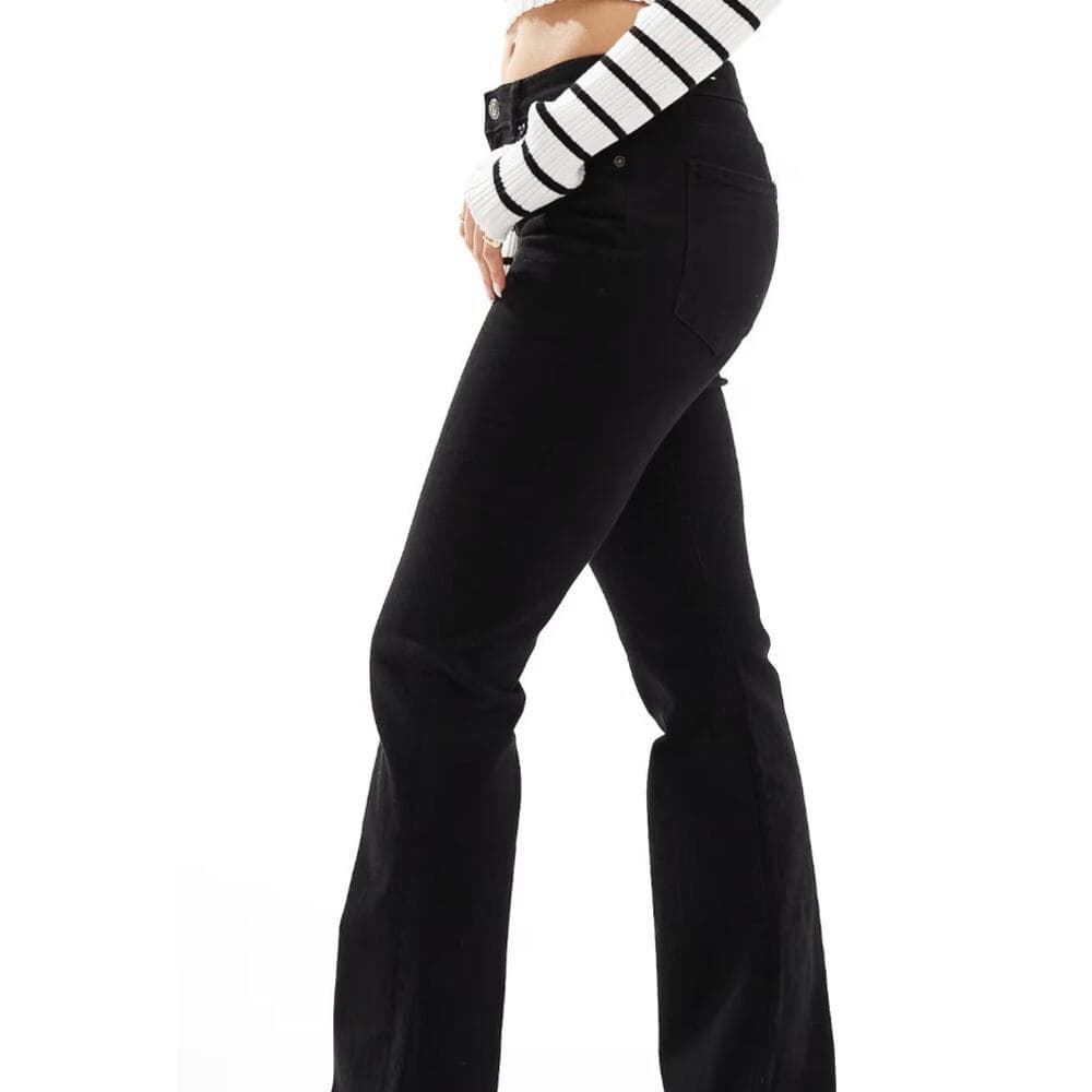 Bershka High Waisted Flared Jeans - Black - Size 2 - Thumbnail 2