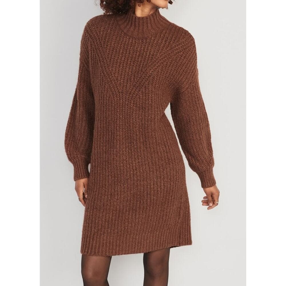 Old Navy Womens Long-Sleeve Relaxed Mock-Neck Mini Sweater Shift Dress - Thumbnail 2