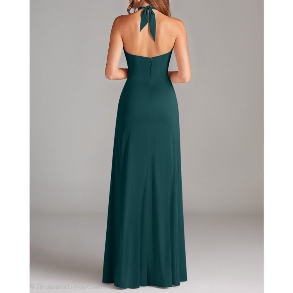 Azazie - Elliana Stretch Pine Sheath Side Slit Stretch Satin Dress -A8 A8 - Thumbnail 5
