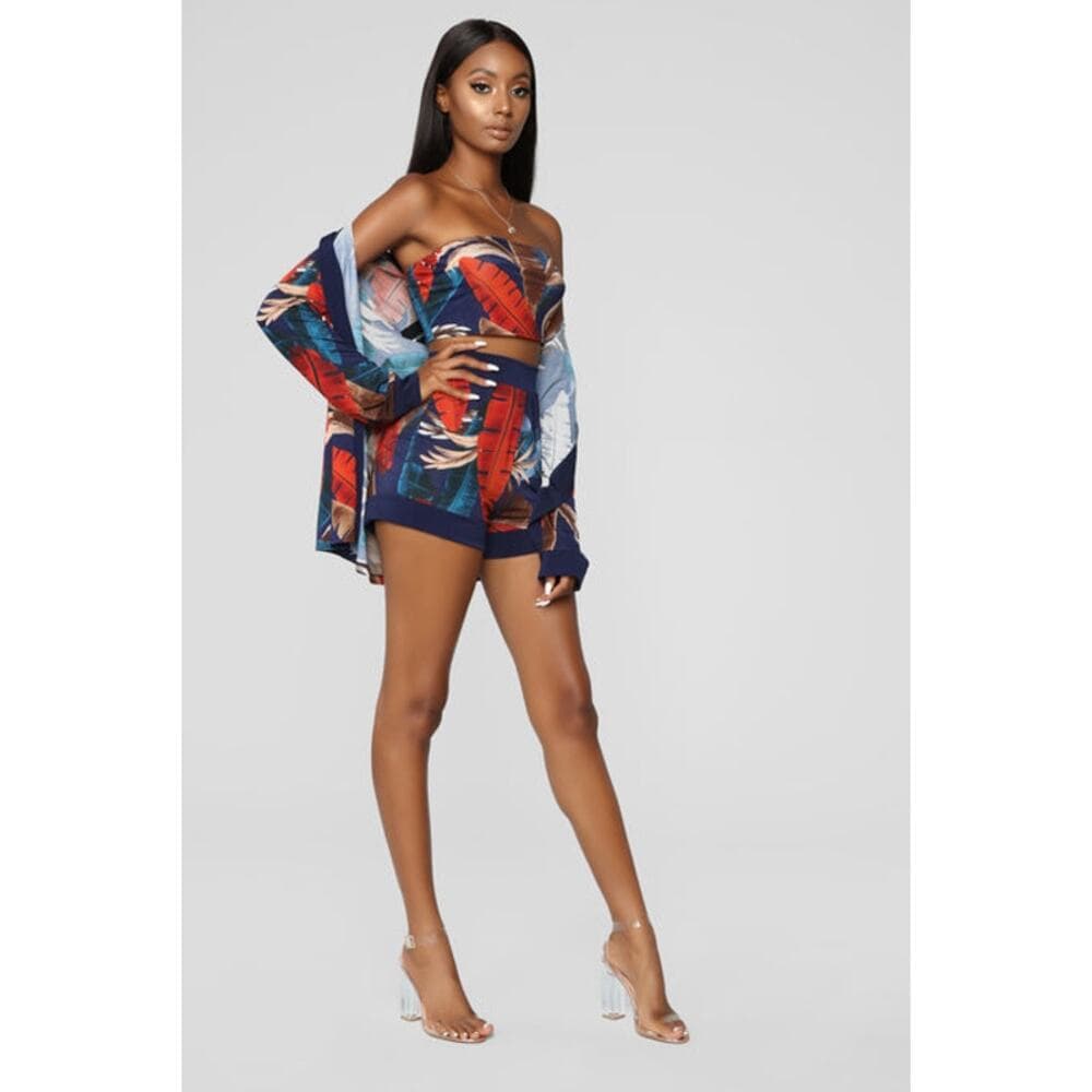Fashion Nova - Vacation Forever 3 Piece Set - Navy/Combo - SMALL - Thumbnail 5