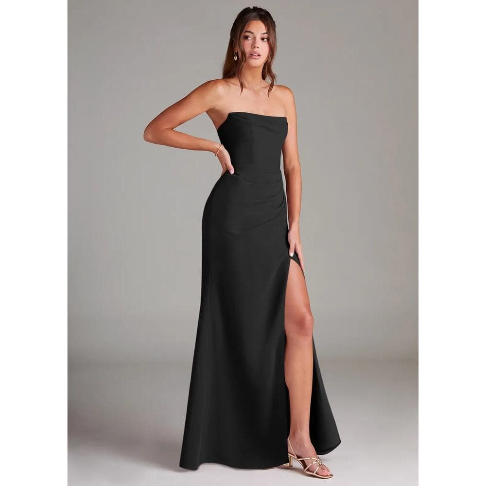 Azazie - Leonis - Black Sheath Strapless Chiffon Convertible Dress - A8 - Thumbnail 2